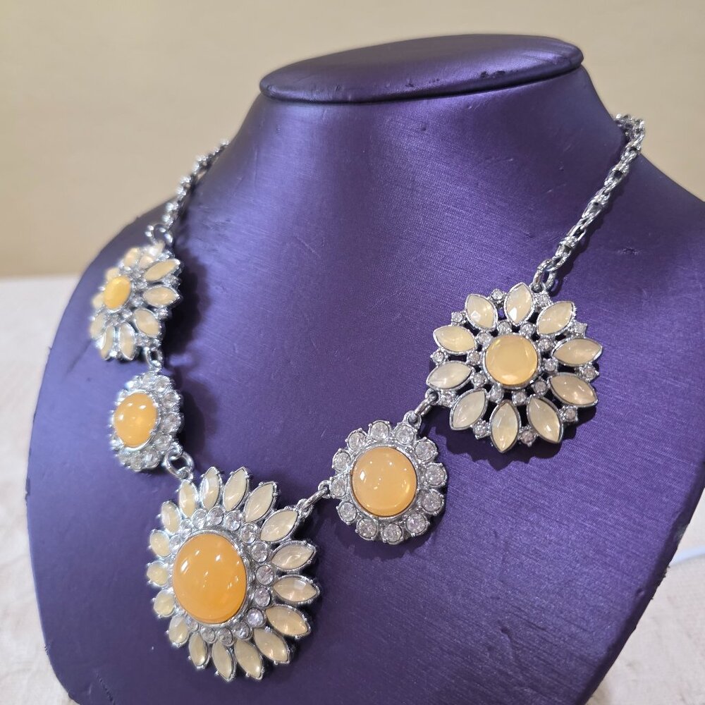CHRISTINA'S JOY Rhinestone Sunflower Flower Floral Statement Runway Necklace